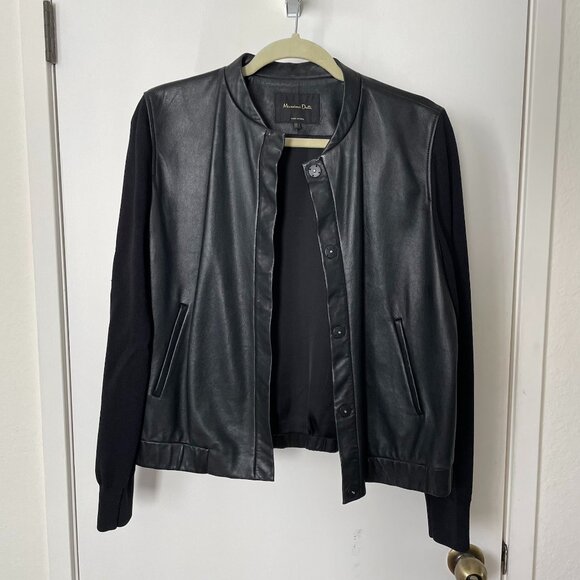 Massimo Dutti Black Nappa Leather Bomber with Fabric sleeves - US L - Picture 3 of 6